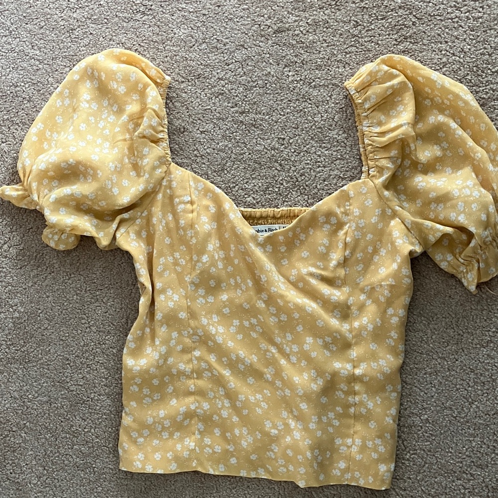 Yellow Puff Sleeve Floral Crop Top Abercrombie and Fitch